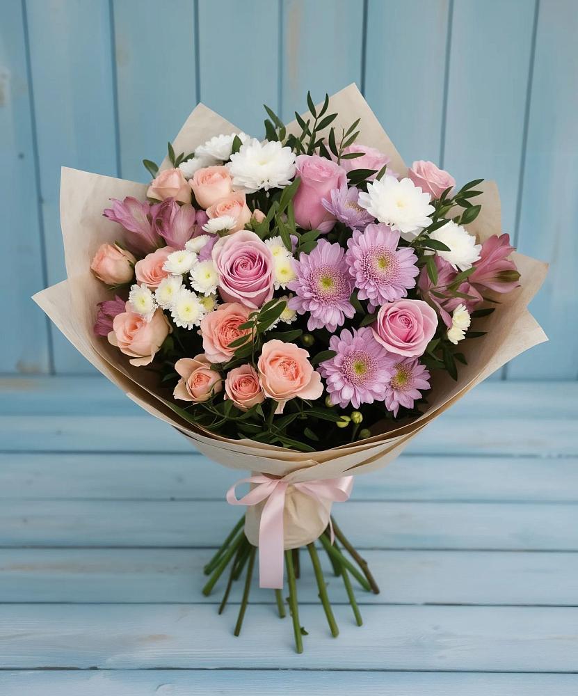 Букет цветов из: Хризантемы, Розы и Альстромерии в Дмитровское