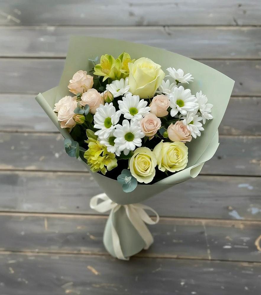 Букет цветов из: Альстромерии, Розы и Хризантемы в Дмитровское