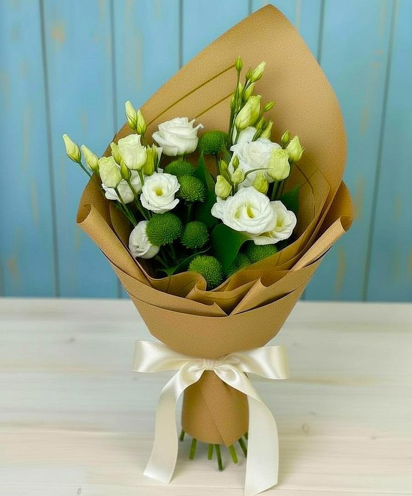 Букет цветов из: Хризантемы и Лизиантусы в Дмитровское