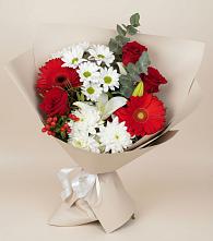 Букет цветов из:  Розы, Хризантемы, Герберы и Лилии в Дмитровское