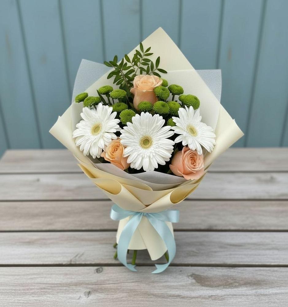 Букет цветов из: Герберы, Розы и Хризантемы в Дмитровское