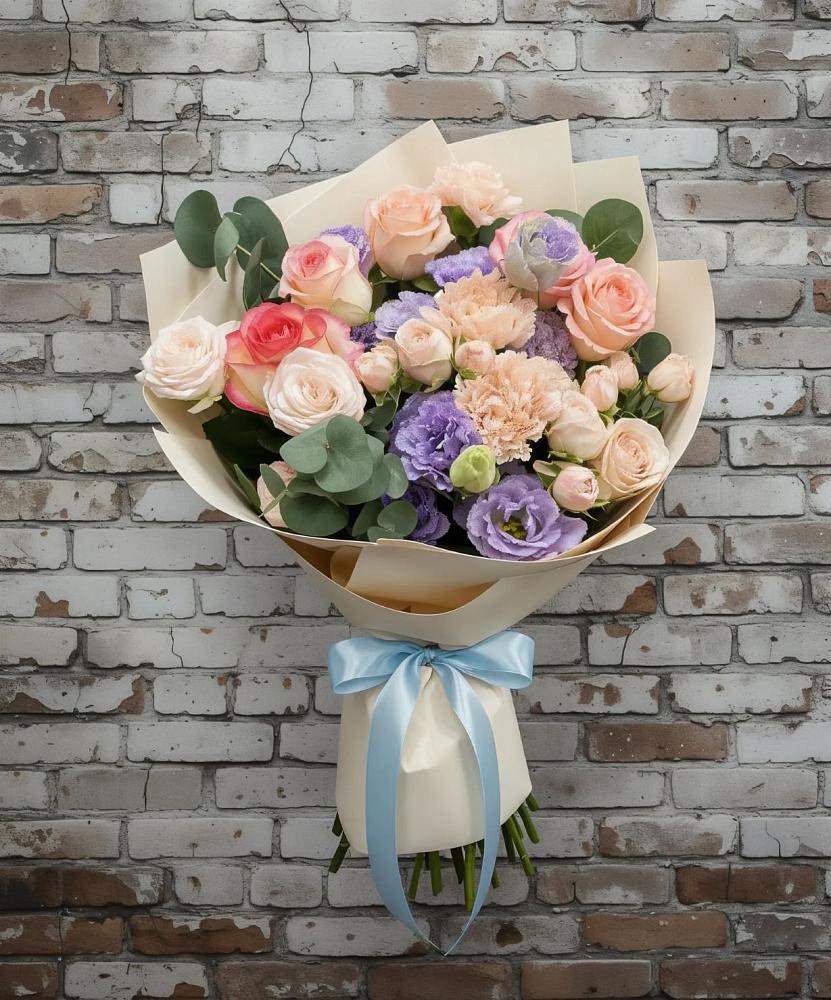 Букет цветов из: Розы, Лизиантусы и Гвоздики в Дмитровское