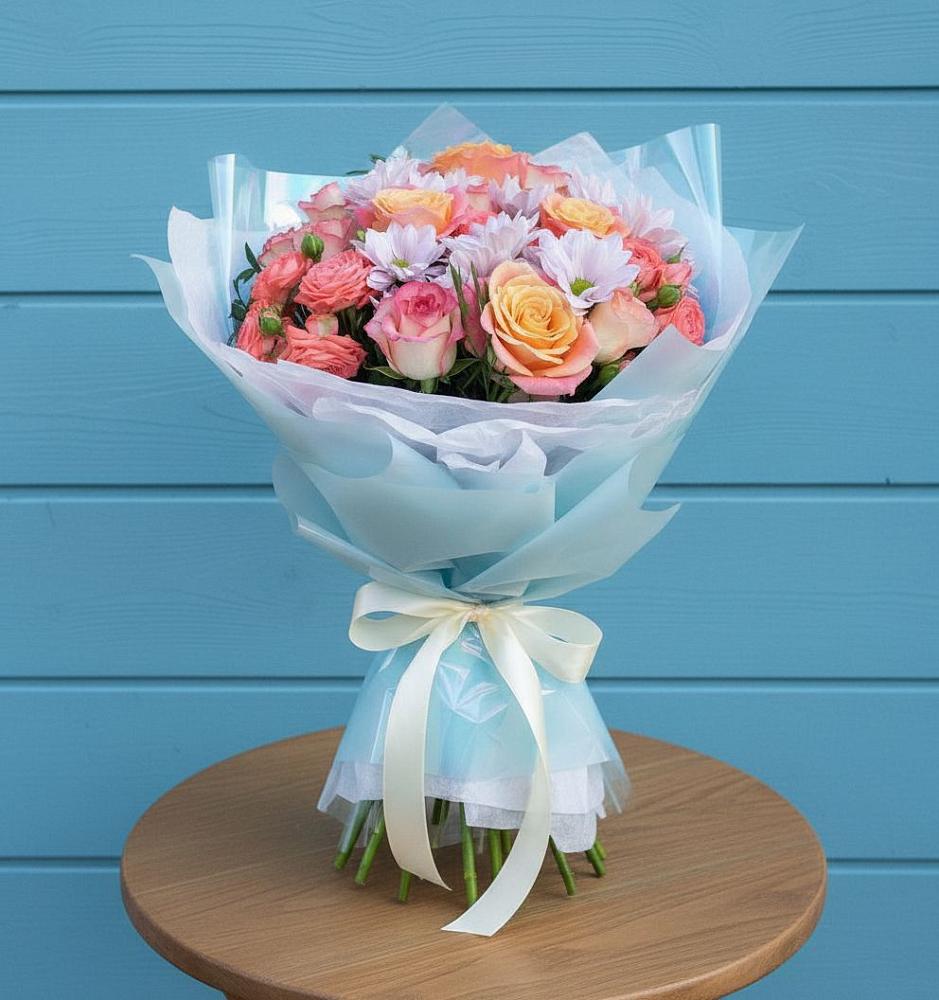 Букет цветов из: Хризантемы и Розы в Дмитровское